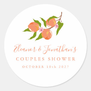 Custom Vintage Peach Fruit Boho Couples Shower Classic Round Sticker