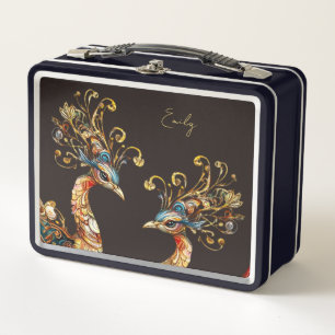 custom vintage peacock circus carnival  metal lunch box