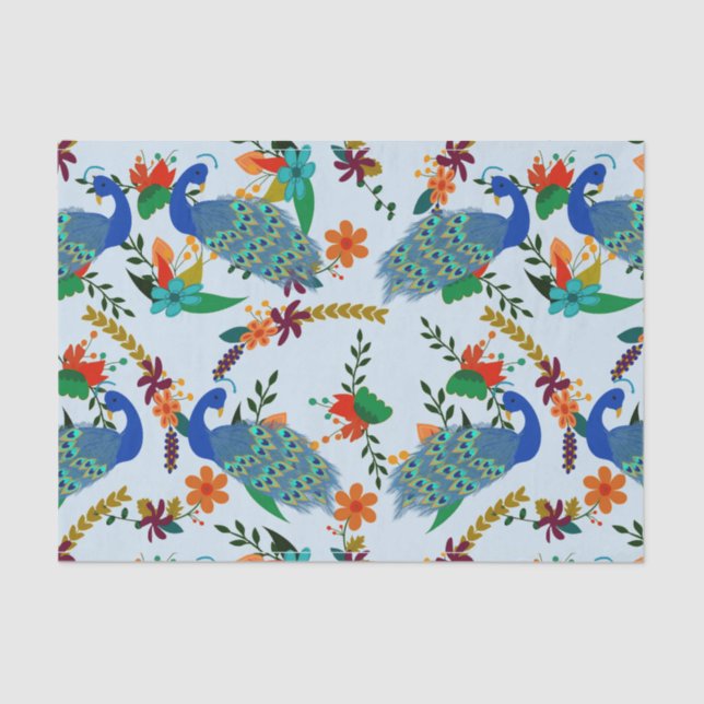 Custom Vintage Peacock Floral Print Tissue Paper (Front)