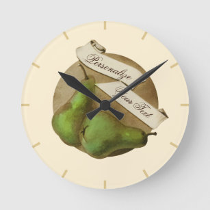 Custom Vintage Pears Retro Fruit Old School Round Clock