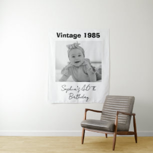 Custom Vintage Photo 30, 40, 50, 60th Birthday Tapestry