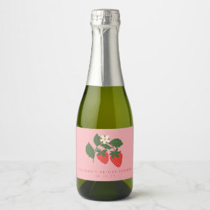 Custom Vintage Pink Strawberry Boho Bridal Shower  Sparkling Wine Label
