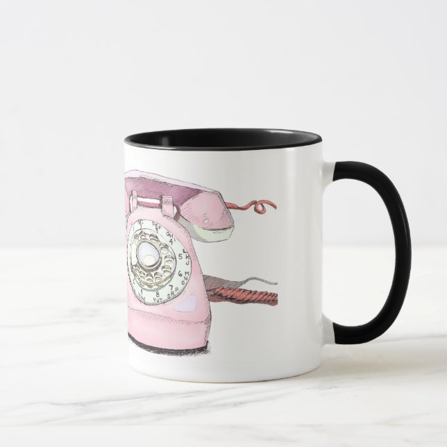Custom Vintage Pink Telephone Art Print Mug (Right)
