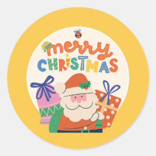 Custom Vintage Retro Merry Christmas Santa Gifts Classic Round Sticker
