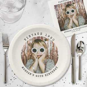 Custom Vintage Retro Photo Birthday Paper Plate