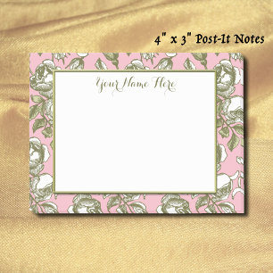 Custom Vintage Roses on Light Pink Floral 4" x 3" Post-it Notes