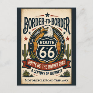 Custom Vintage Route 66 Border to Border Americana Postcard