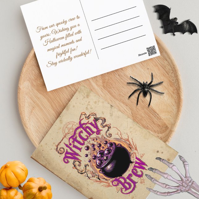 Custom Vintage Scary Cauldron Brew Halloween Witch Postcard (Creator Uploaded)