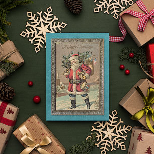 Custom Vintage Seasons Greetings On Antique Blue Holiday Card