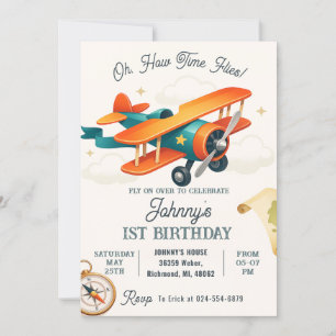 Custom Vintage Time Flies 1st Birthday Party Invitation