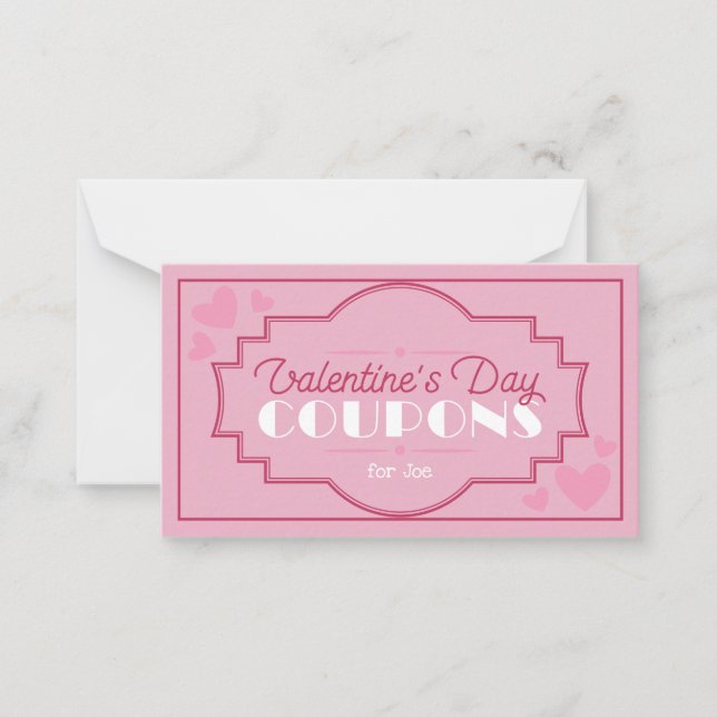 Custom vintage Valentine's Day Coupons romantic Card (Front)