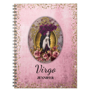 Custom Vintage Virgo Pink Gold Glitter Notebook