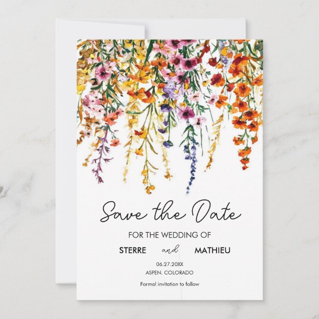Custom Vintage Wildflowers Save The Date (Front)