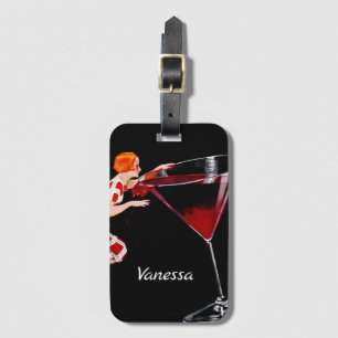 Custom vintage woman with cocktail martini luggage tag