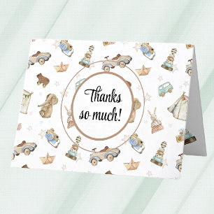 Custom Vintage Wood Toys Pattern Baby Thank You Card