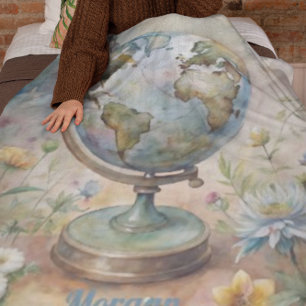 Custom Vintage World Travel Art Fleece Blanket
