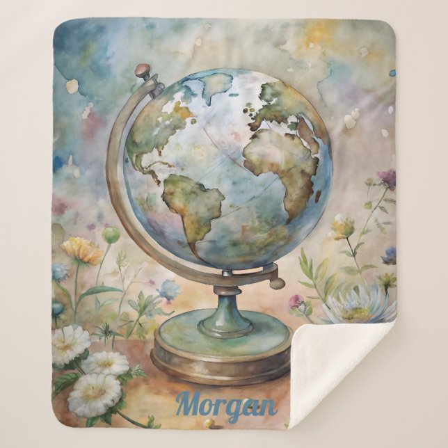 Custom Vintage World Travel Art Sherpa Blanket (Front)