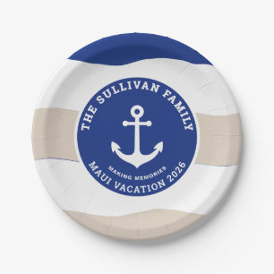 Custom Vintage Yacht Club Anchor Family Badge Paper Plate
