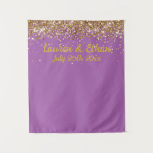 Custom Violet and Gold Glitter Wedding Photo Booth Tapestry