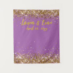 Custom Violet & Gold Glitter Wedding Photo Booth Tapestry