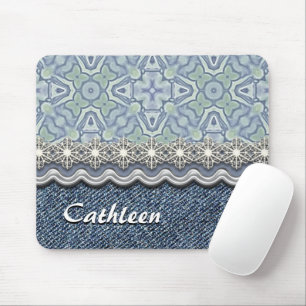 Custom Violet Mint Batik Mosaic Floral Pattern Mouse Pad