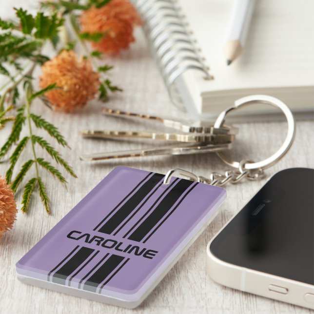 Custom Violet Purple Black Auto Race Sport Stripe Key Ring (Front Right)