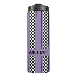 Custom Violet Purple Black Race Sport Stripe Thermal Tumbler