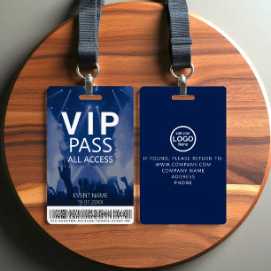 Custom VIP All Access Blue Badge with Barcode ID Badge