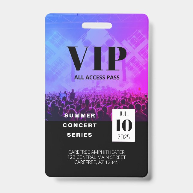 Custom VIP All Access Concert Badge ID Badge (Front)