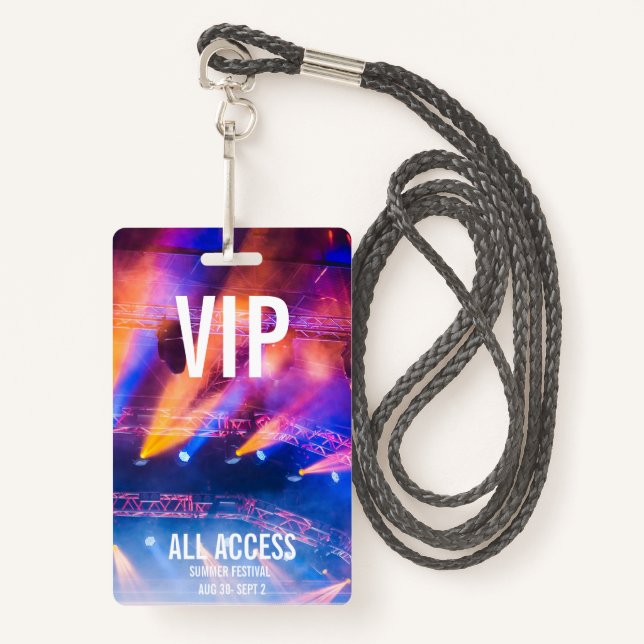 Custom VIP All-Access Concert Event Pass Colourful ID Badge (Front with Lanyard)