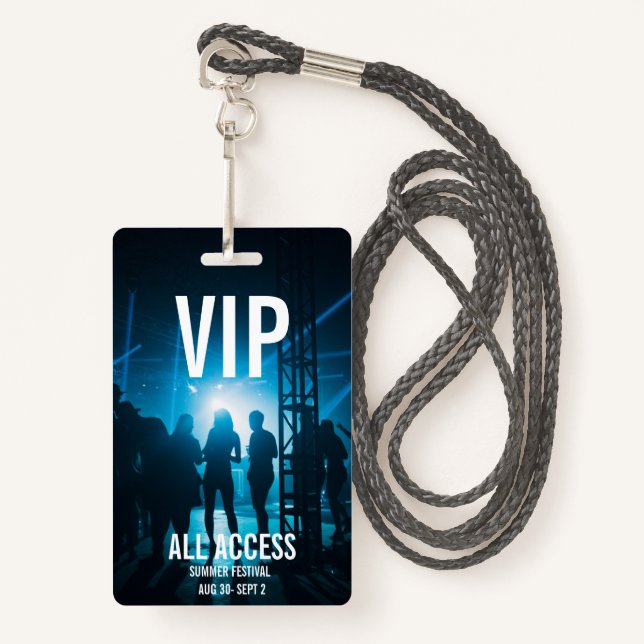 Custom VIP All-Access Concert Event Pass Female ID Badge (Front with Lanyard)