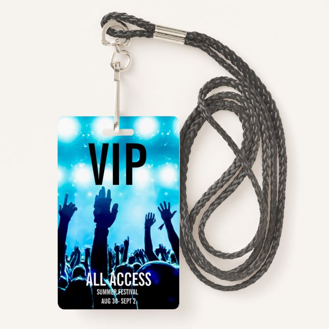 Custom VIP All-Access Concert Event Pass ID Badge (Front with Lanyard)