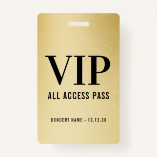 Custom VIP All Access Concert Faux Gold ID Badge