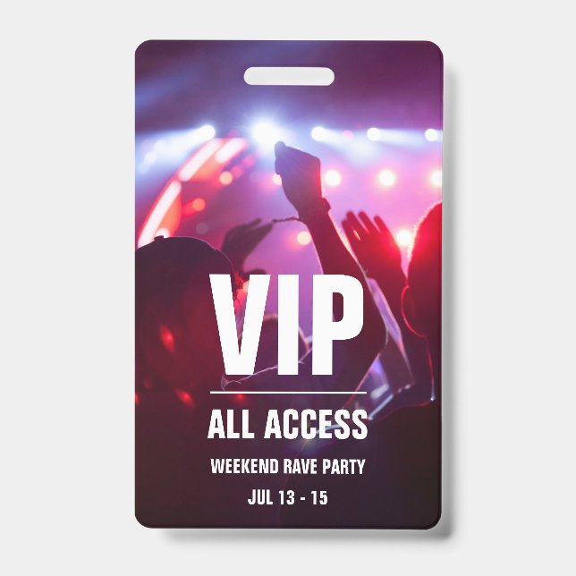Custom VIP All Access Concert Pass Badge ID Badge (Front)