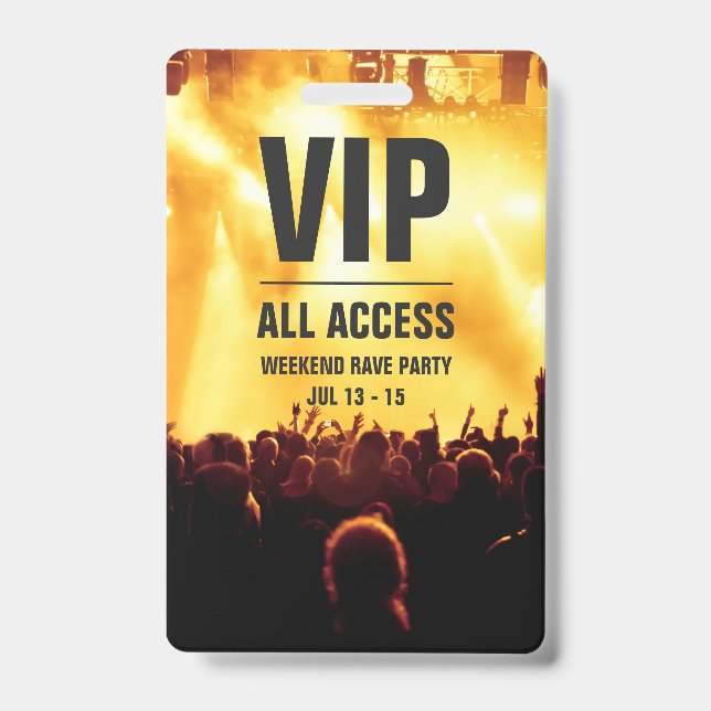 Custom VIP All Access Concert Pass Badge ID Badge (Front)