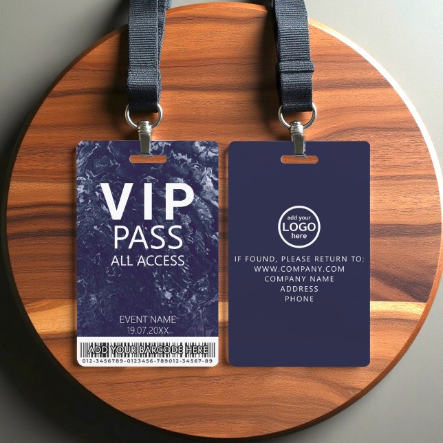 Custom VIP All Access Event Barcode Logo  Blue ID Badge (Creator Uploaded)
