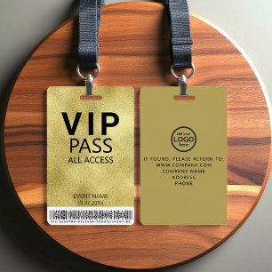 Custom VIP All Access Event Barcode Logo Gold ID Badge