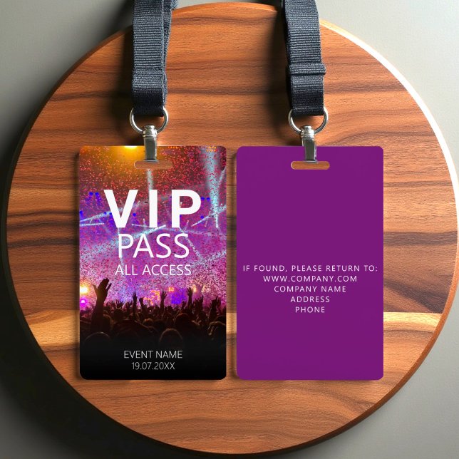 Custom VIP All Access Event  Purple Badge ID Badge (Creator Uploaded)