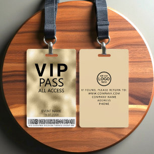 Custom VIP All Access Gold Foil Badge   Barcode ID Badge