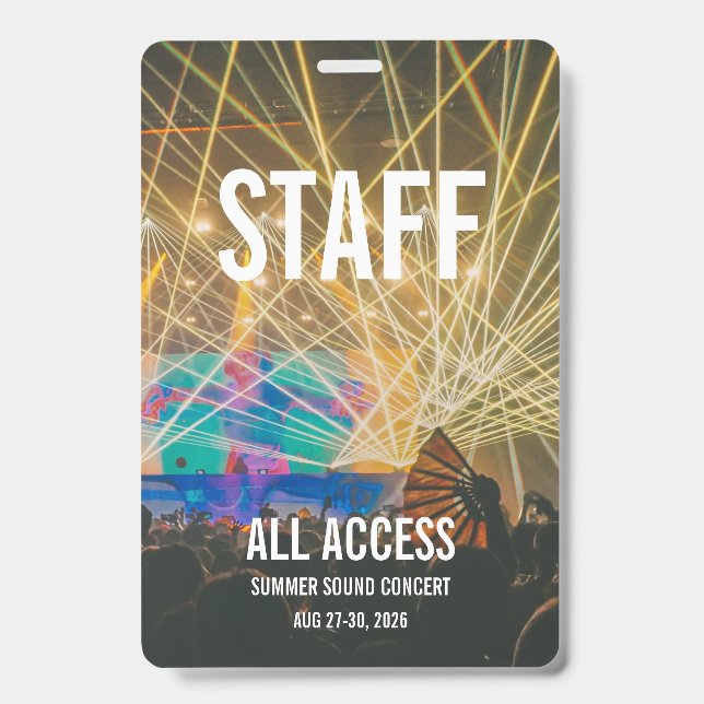 Custom VIP All Access Pass Concert Badge ID Badge (Front)
