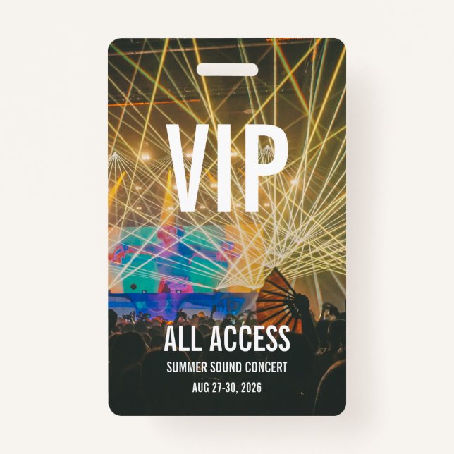 Custom VIP All Access Pass Concert Badge ID Badge (Front)