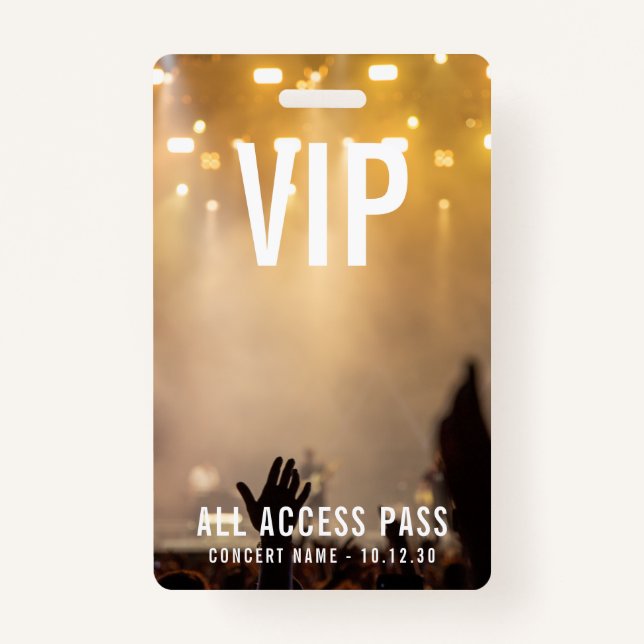 Custom VIP All Access Pass Concert Event ID Badge (Front)