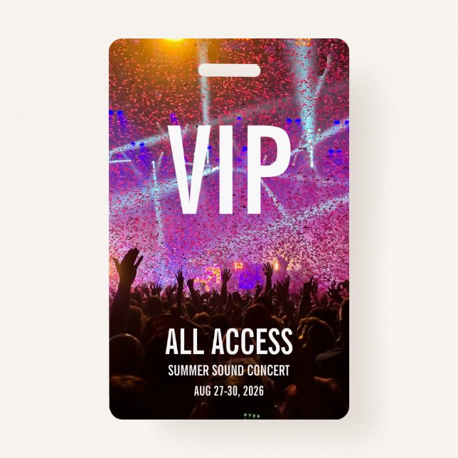 Custom VIP All Access Pass Concert ID Badge (Front)