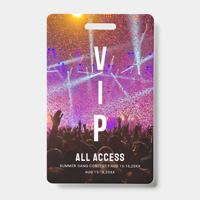 Custom VIP All Access Pass Concert ID Badge (Front)