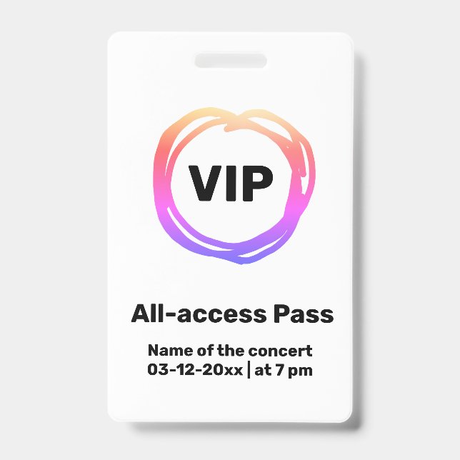 custom vip all access pass concert pass badge ID badge (Front)