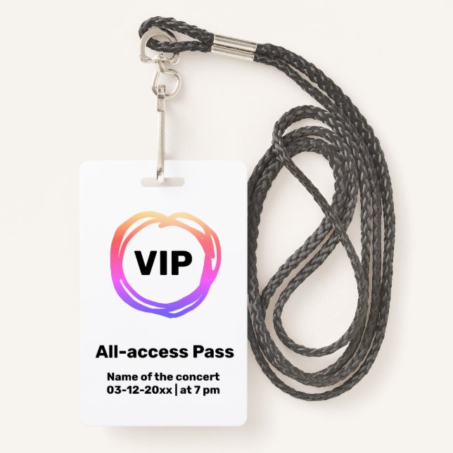 custom vip all access pass concert pass badge ID badge (Front with Lanyard)