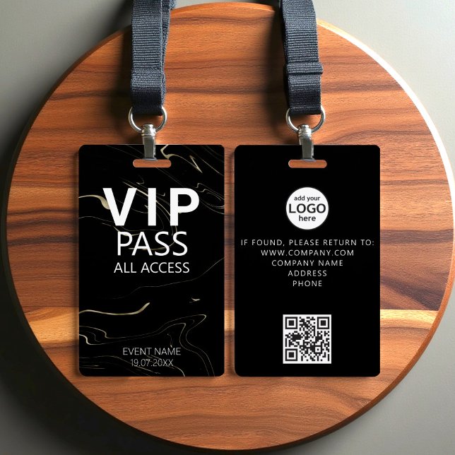 Custom VIP All Access QR Code Event Black Marble ID Badge (Creator Uploaded)