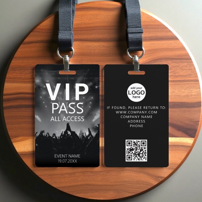 Custom VIP All Access QR Code Event Black & White ID Badge (Creator Uploaded)