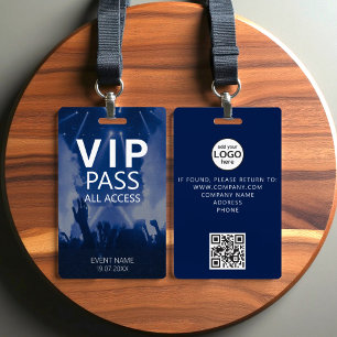 Custom VIP All Access QR Code Event Blue  ID Badge