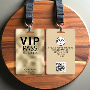 Custom VIP All Access QR Code Event Gold Foil ID Badge